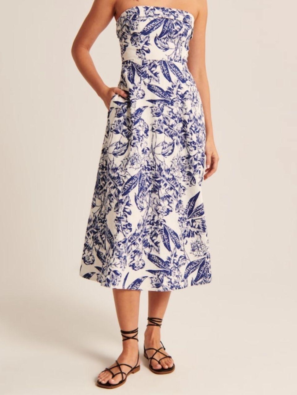 Abercrombie & Fitch Blue and White Strapless Floral Midi Skirt (Petite)
